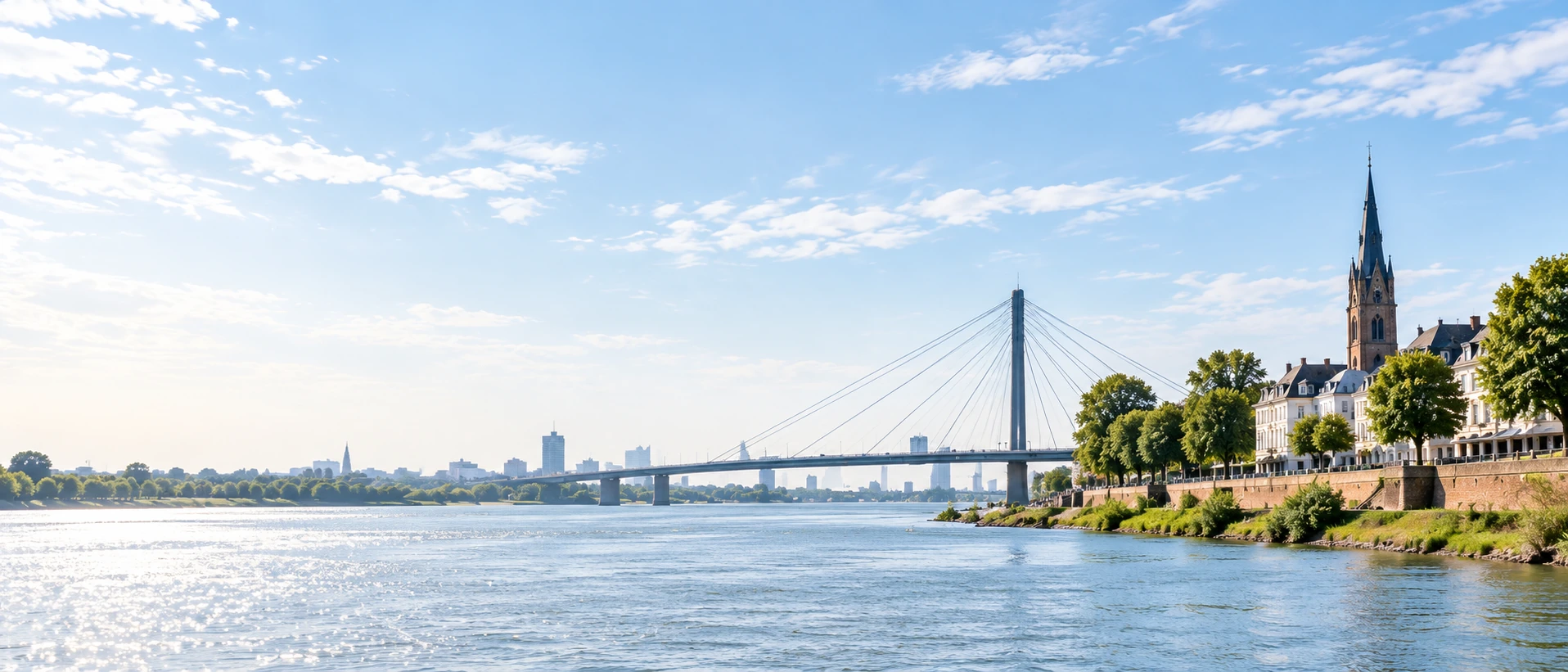 Helle Flusslandschaft mit Brücke als Symbolmotiv